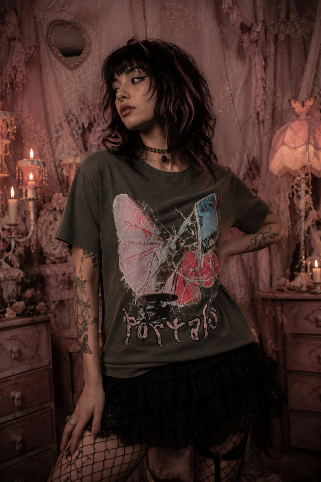 Melanie Martinez Spiderweb Moth T-Shirt Charcoal