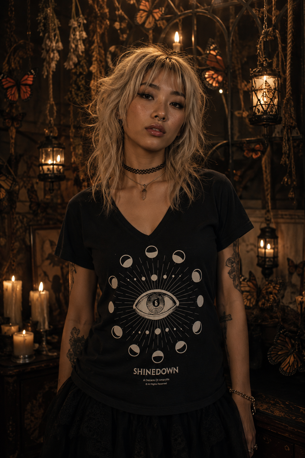 Shinedown Follow You Ladies V-Neck T Black