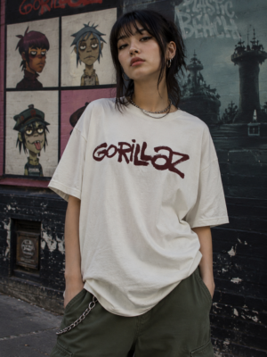 Gorillaz Brush Logo (Burg Prt) T-Shirt Ecru