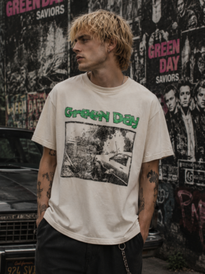 Green Day Saviours Album Cover T-Shirt Vintage White